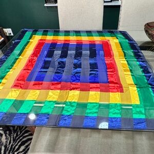 Vintage Handwoven Rainbow Scarf / Panel – 3'4" Square – Sheer Striped LGBTQ+